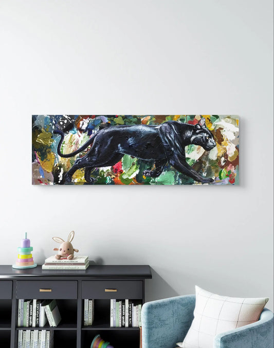 Panther painting – hand-painted original acrylic painting (120 x 40 cm)