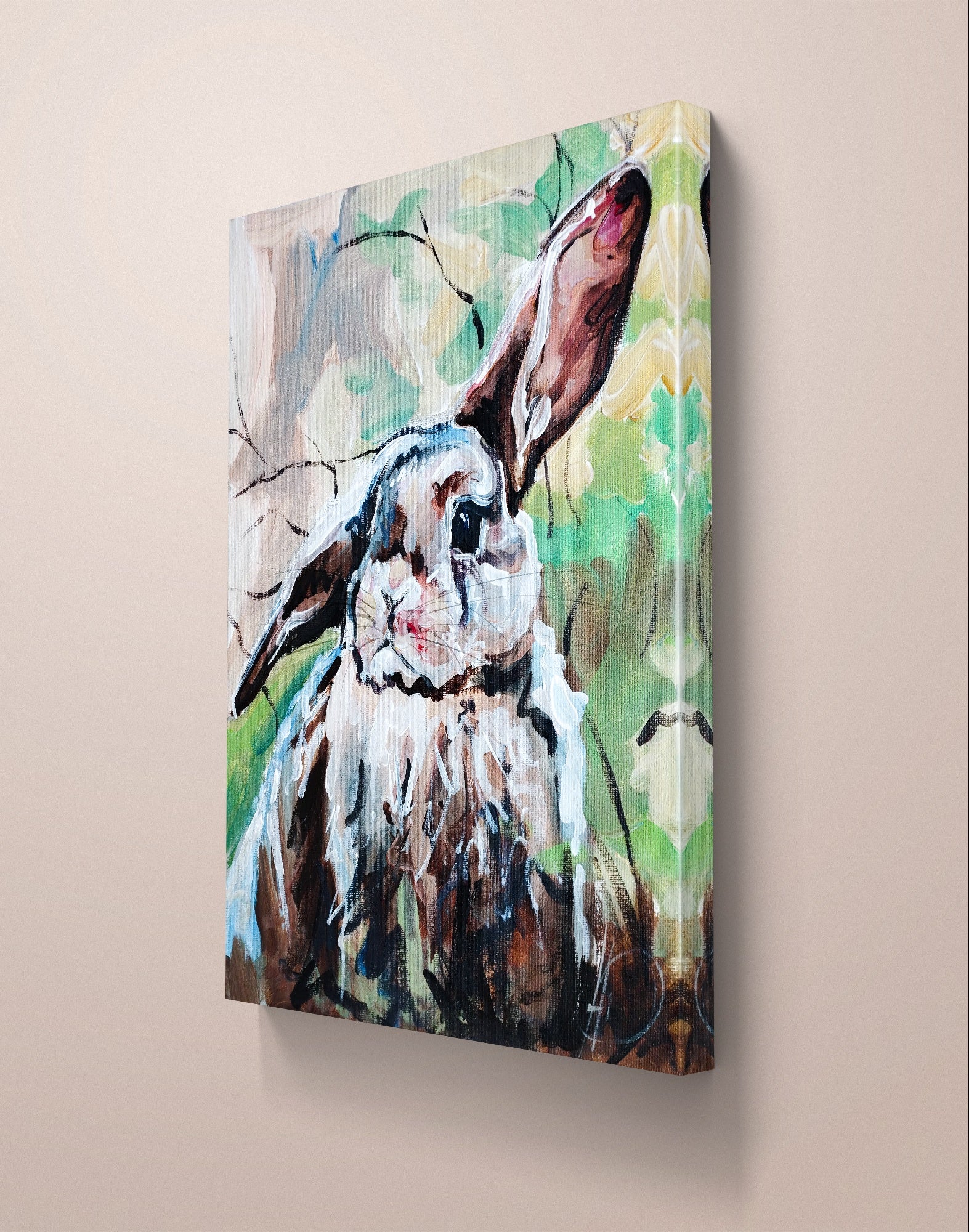 Heinz Acrylbild Acrylgemälde auf Leinwand - „Wiesensprung – Kaninchen III“ 30 x 40 cm