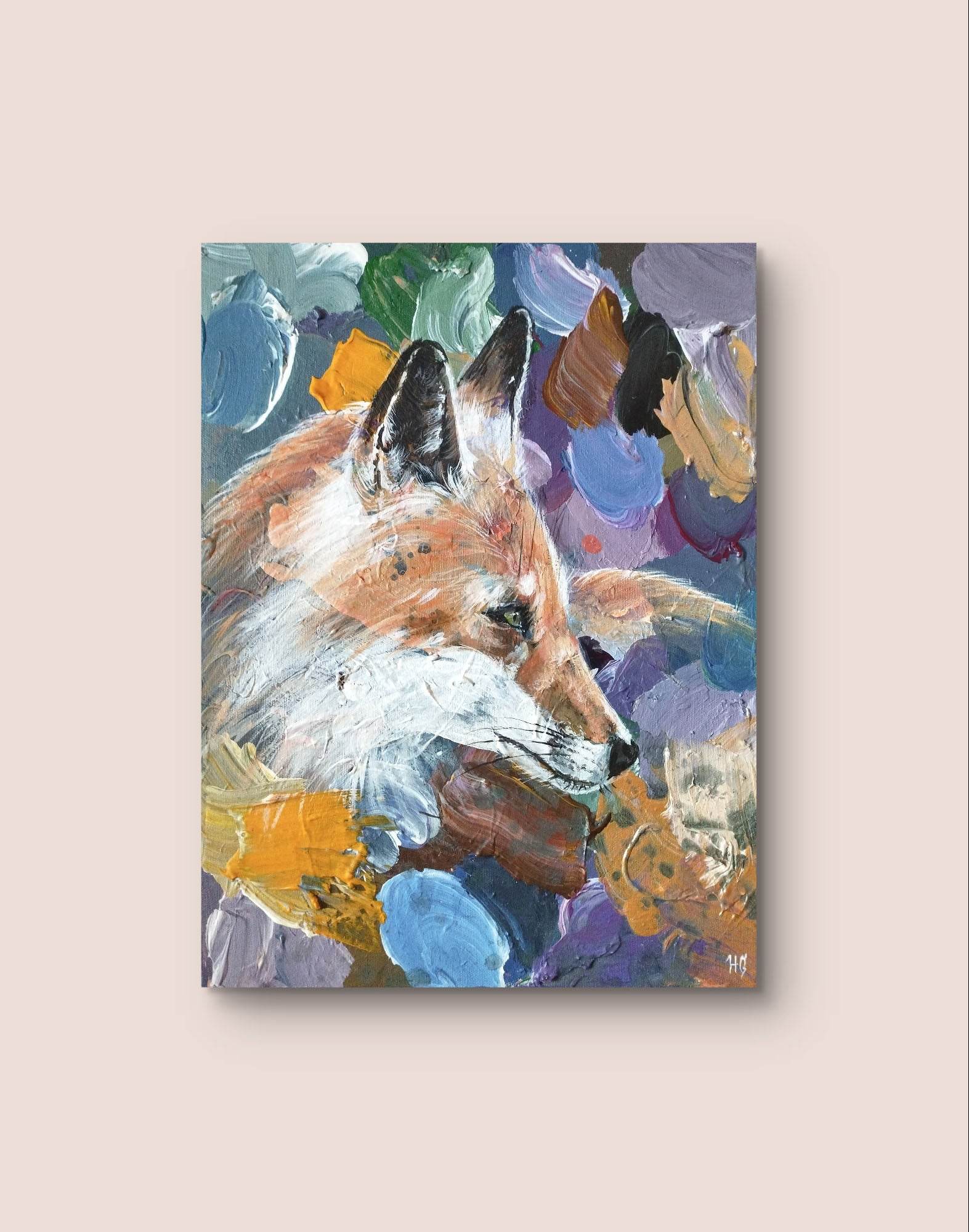 Gemälde Fuchs lila – handgemaltes Original Acrylbild (30 x 40 cm) - H1Z Art