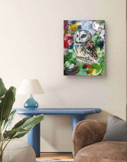 Painting little owl – hand-painted original acrylic painting (30 x 40 cm)