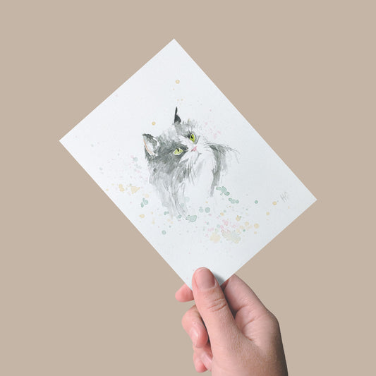 Heinz Grußkarte Handgemalte Grußkarte – „Schwarze Katze“ (Aquarell, DIN A5)