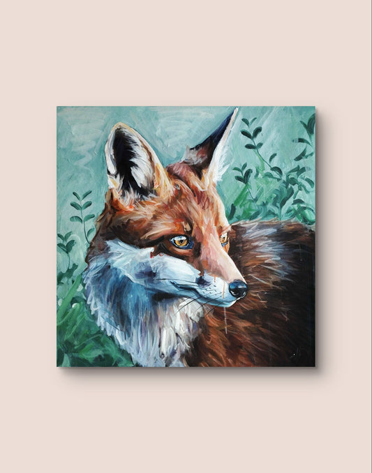 Heinz Acrylbild Acrylgemälde auf Leinwand - "Fuchs im Gebüsch" 70 x 70 cm