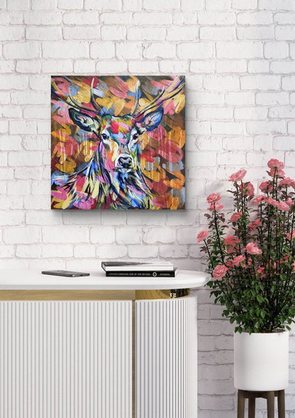 Gemälde bunter Reh – handgemaltes Original Acrylbild (60 x 60 cm)