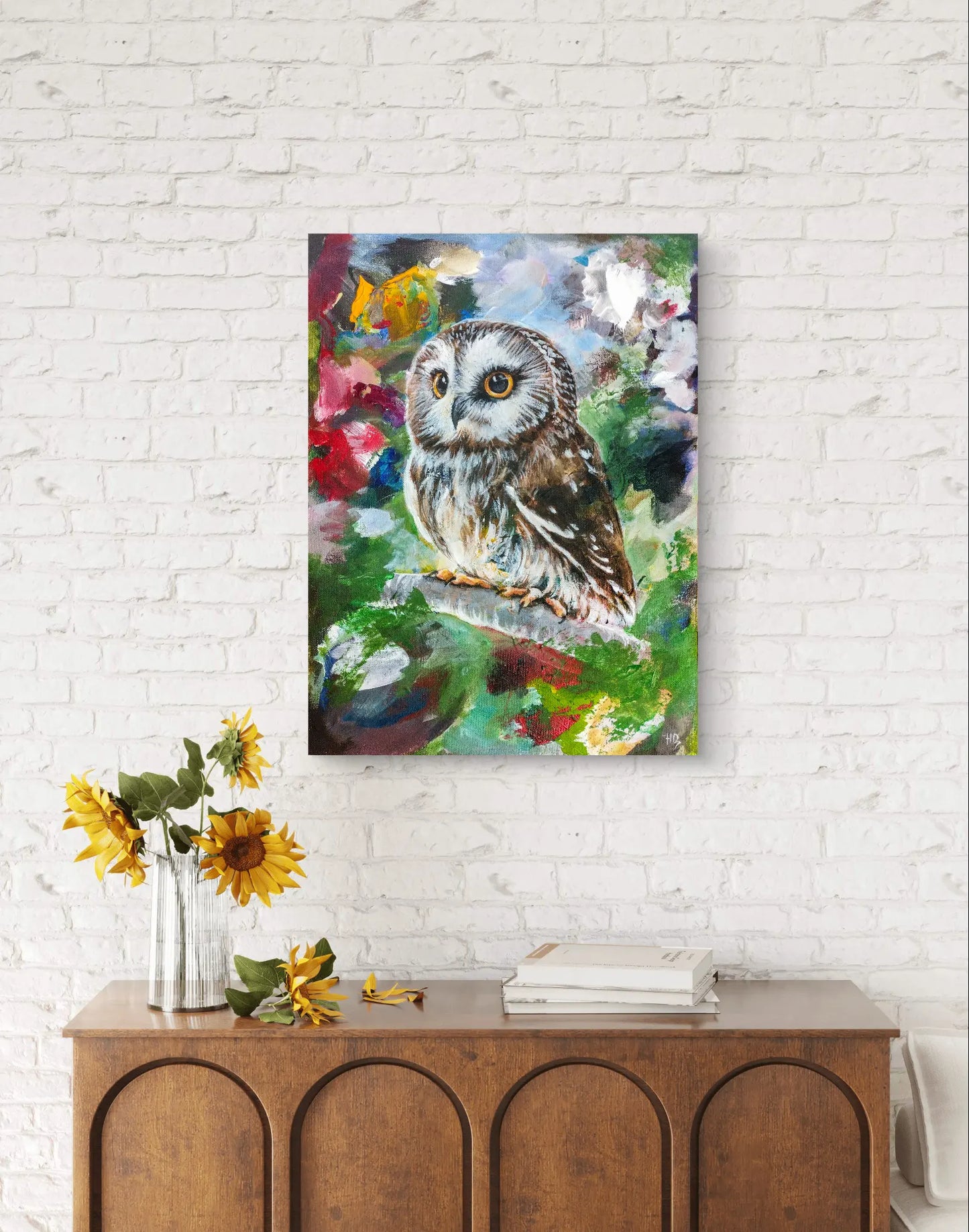 Painting little owl – hand-painted original acrylic painting (30 x 40 cm)