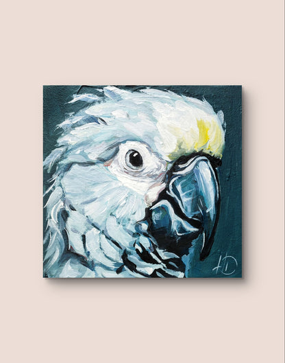 Gemälde "Papagei in Blau" 20 x 20 cm - Heinz