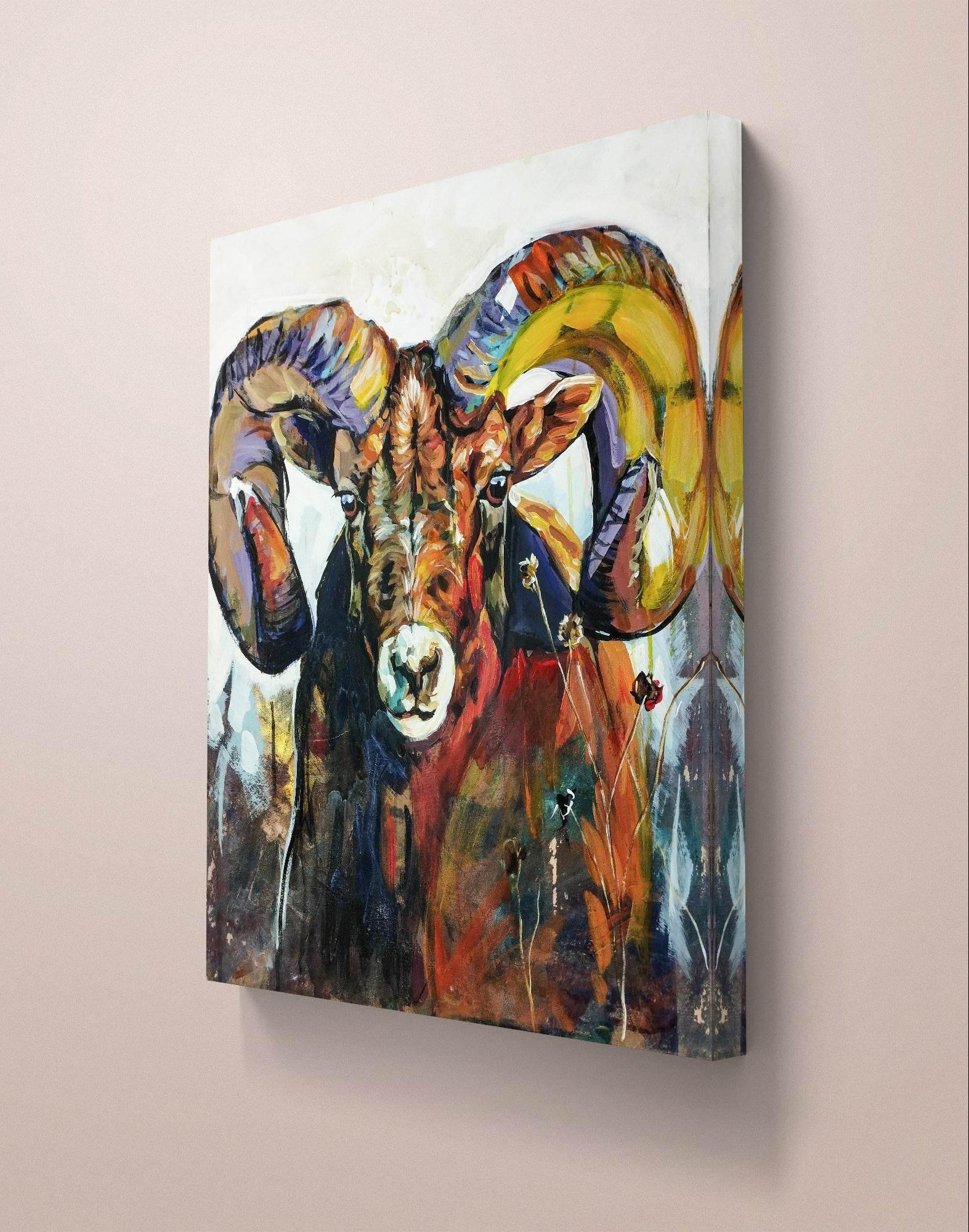 Gemälde bunter Steinbock – handgemaltes Original Acrylbild (60 x 70 cm)