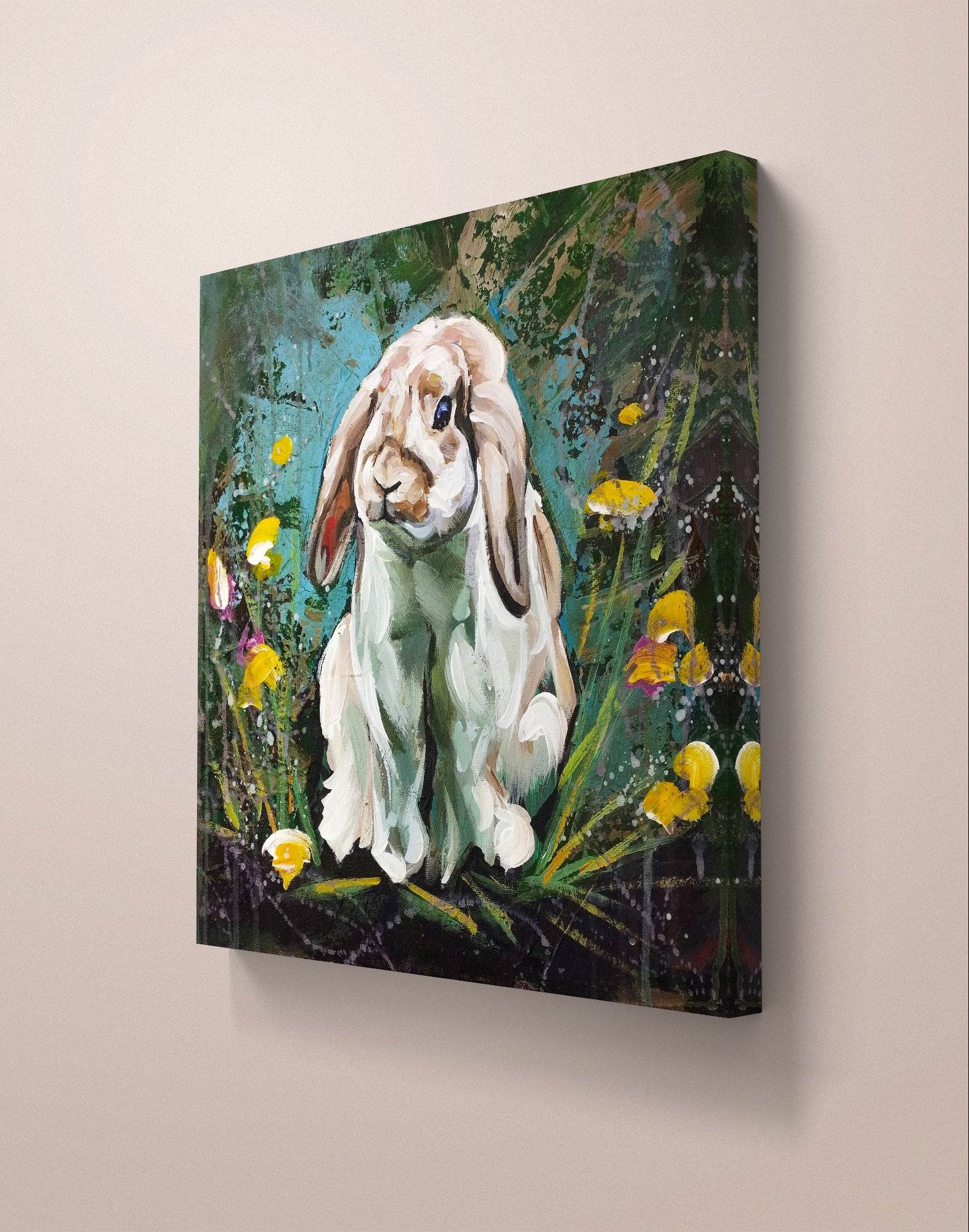 Gemälde floral Kaninchen – handgemaltes Original Acrylbild (40 x 40 cm)