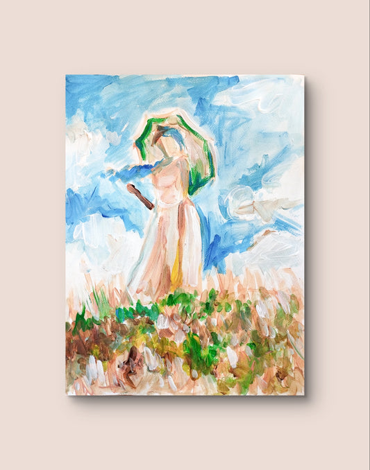 Aquarellbild "Frau mit Sonnenschirm (nach Monet)" 30 x 40 cm - Heinz