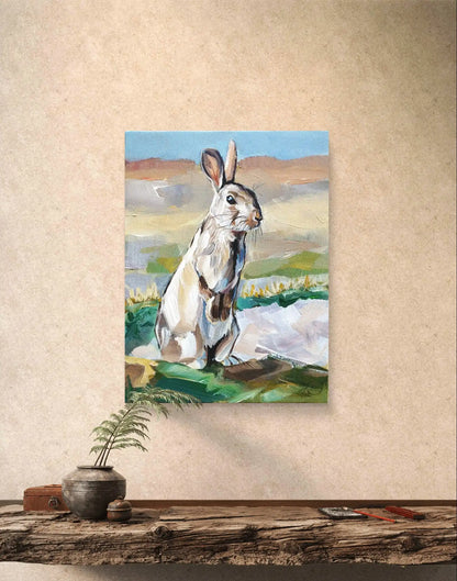 Heinz Acrylbild Acrylgemälde auf Leinwand - "Feldhase in Ruhe" 30 x 40 cm