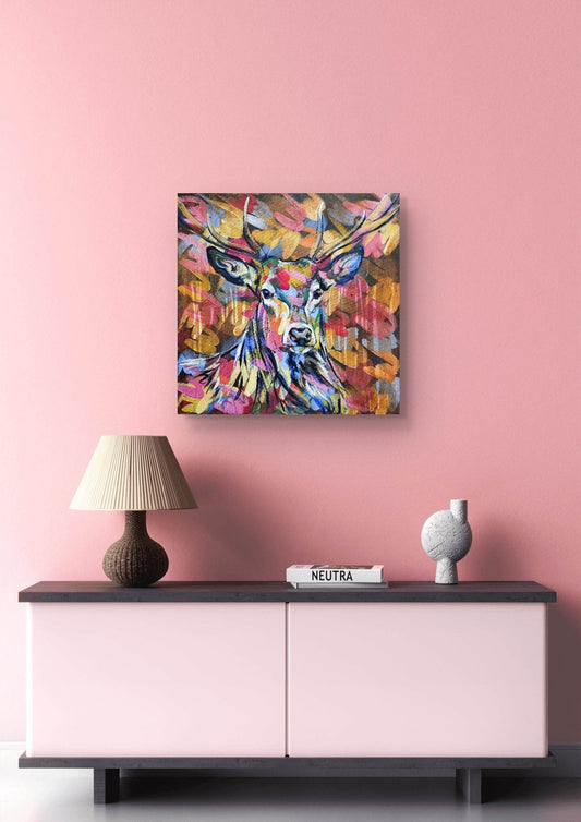 Gemälde bunter Reh – handgemaltes Original Acrylbild (60 x 60 cm)