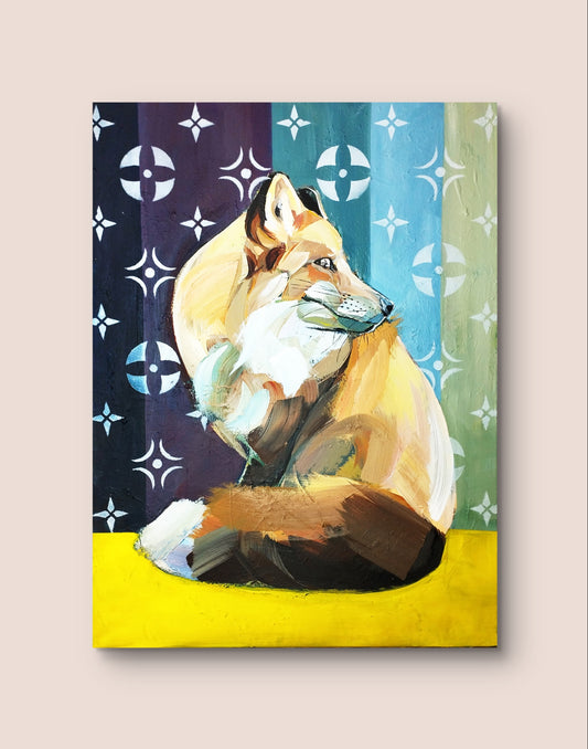 Heinz Acrylbild Acrylgemälde auf Leinwand - "Fuchs in Violettlicht" 80 x 60 cm
