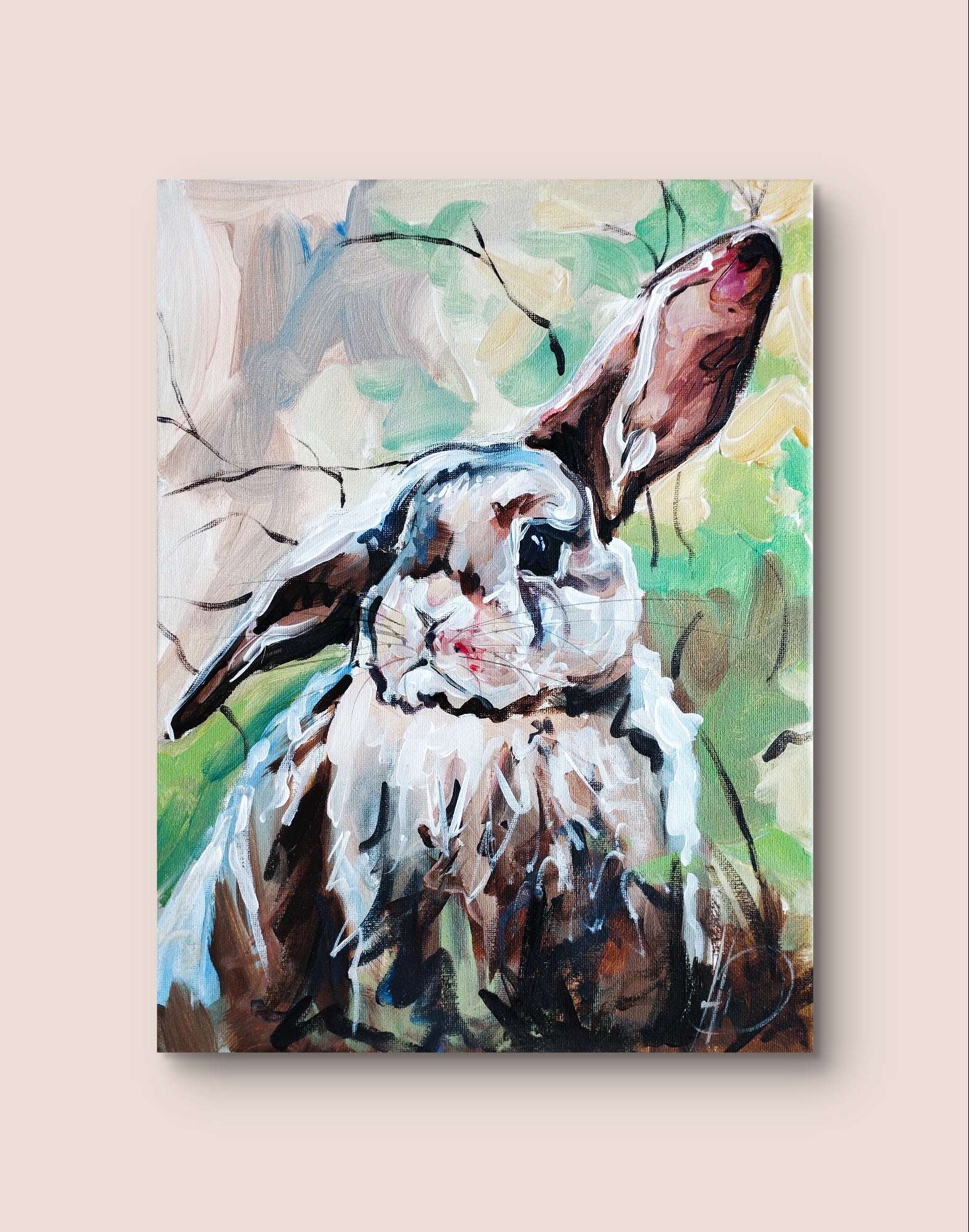 Heinz Acrylbild Acrylgemälde auf Leinwand - „Wiesensprung – Kaninchen III“ 30 x 40 cm