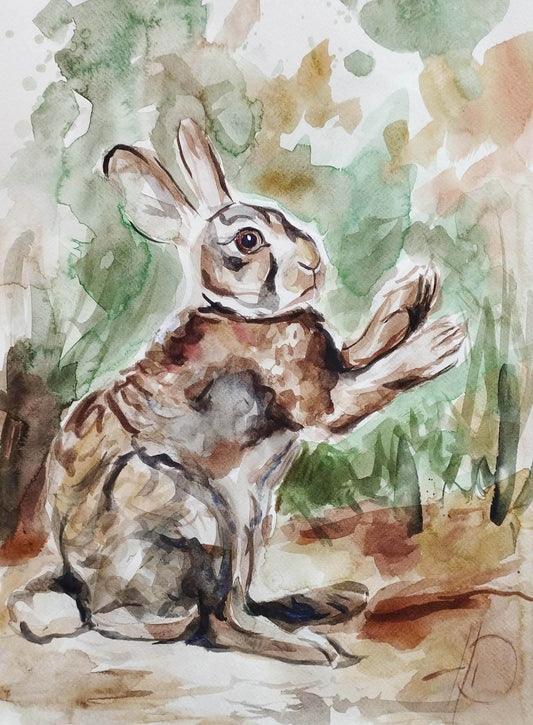 Aquarellbild Hase im Wald (30 × 40 cm)