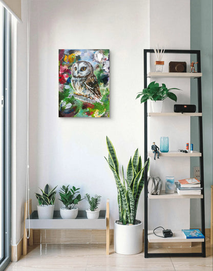 Painting little owl – hand-painted original acrylic painting (30 x 40 cm)