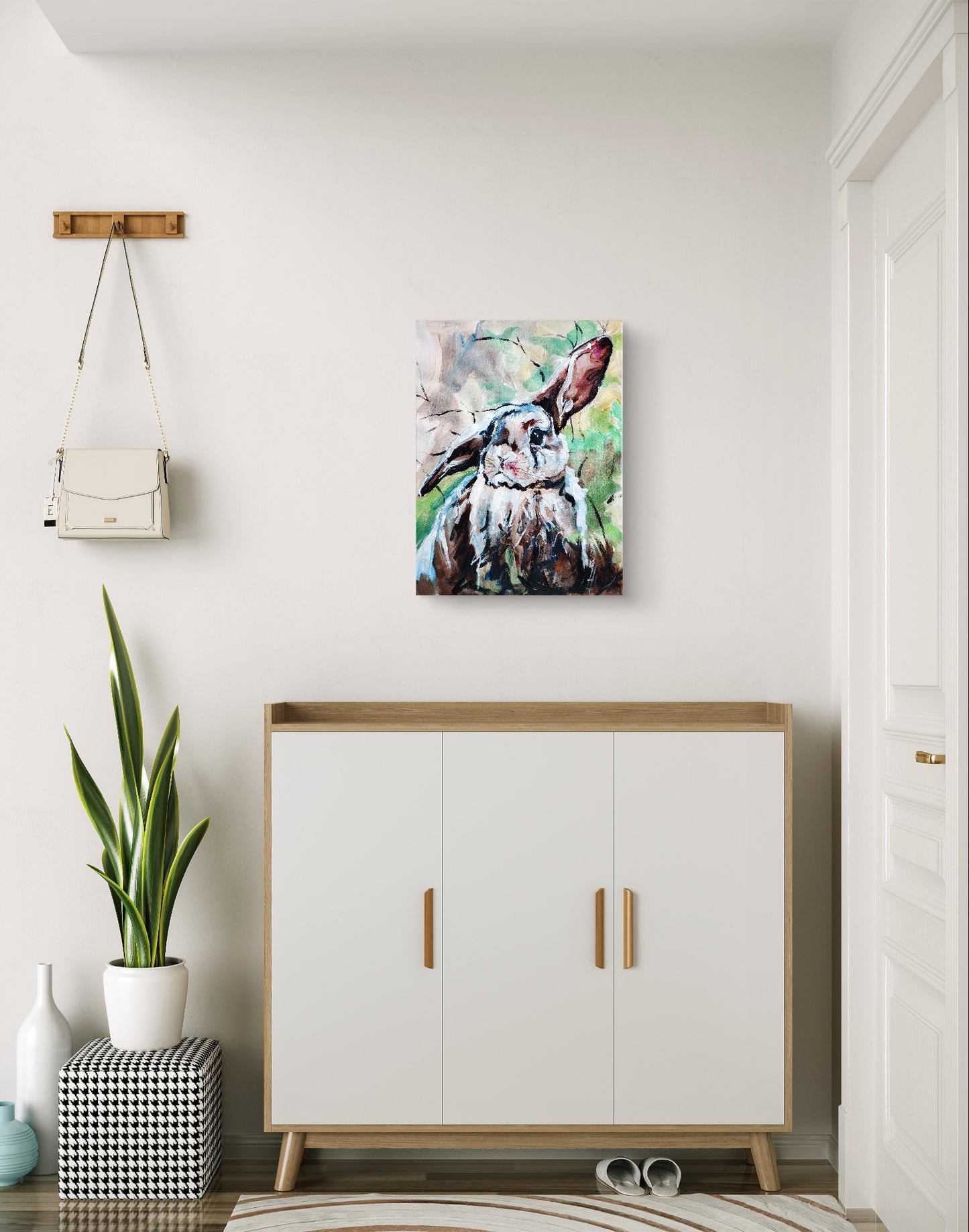 Heinz Acrylbild Acrylgemälde auf Leinwand - „Wiesensprung – Kaninchen III“ 30 x 40 cm