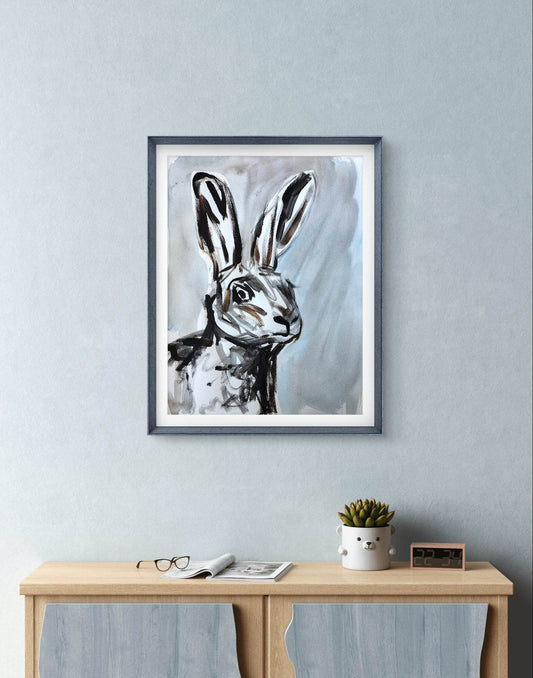 Aquarellbild Hasenporträt (30 × 40 cm)