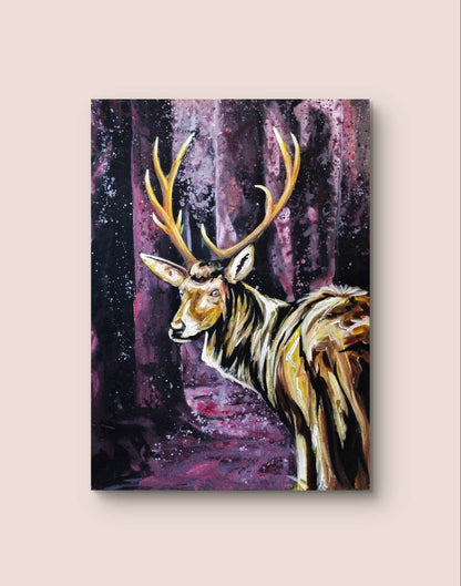 Gemälde goldener Reh – handgemaltes Original Acrylbild (50 x 70 cm)