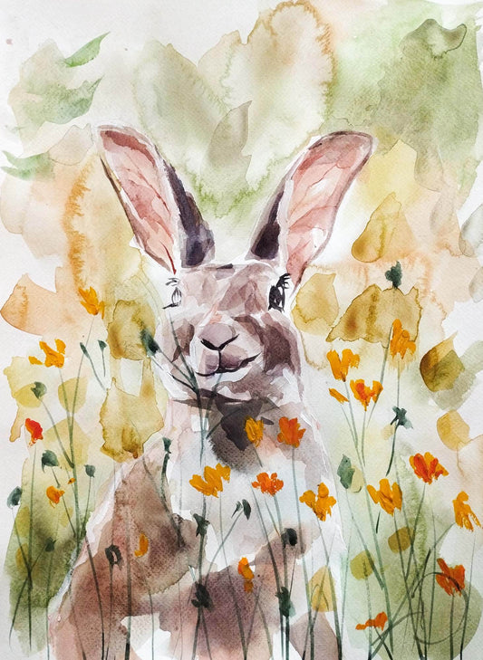 Aquarellbild Feldhase (30 × 40 cm)