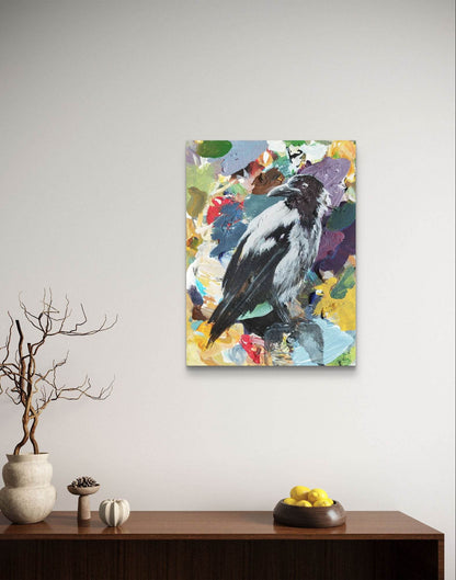 Gemälde weißer Rabe – handgemaltes Original Acrylbild (30 x 40 cm)