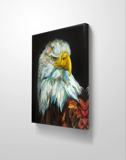 Acrylgemälde Weißkopfseeadler, Seitenansicht zeigt Dicke des Keilrahmens und den pastosen, strukturierten Farbauftrag.