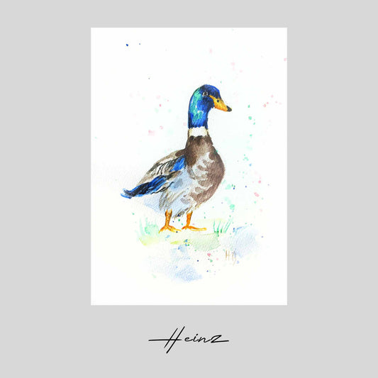 Aquarell handgemalte Grußkarte Ente