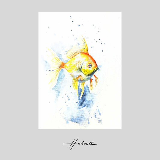 Aquarell handgemalte Grußkarte Gold Fisch