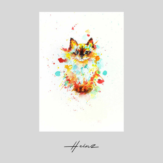 Aquarell handgemalte Grußkarte Katze