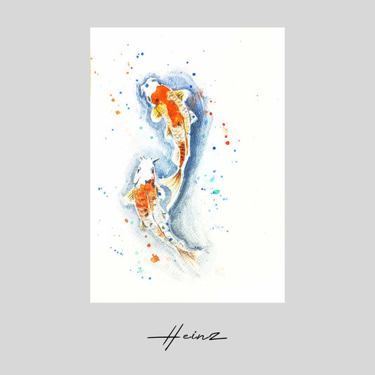 Aquarell handgemalte Grußkarte Koi-Karpfen