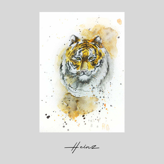 Aquarell handgemalte Grußkarte Tiger