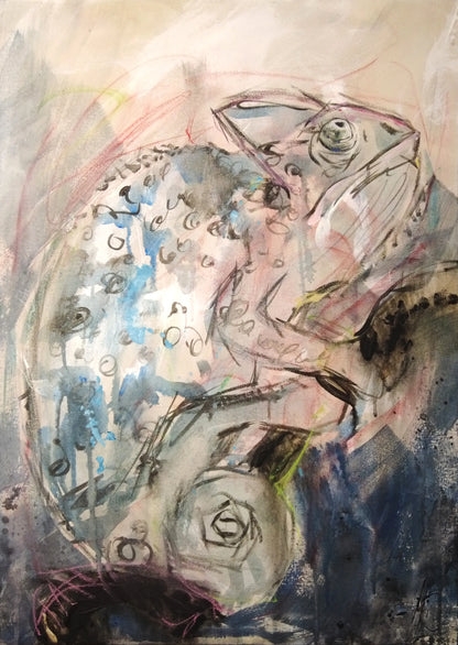 Buntes Chamäleon Tierporträt auf Leinwand, dekoratives Acrylbild für moderne Räume