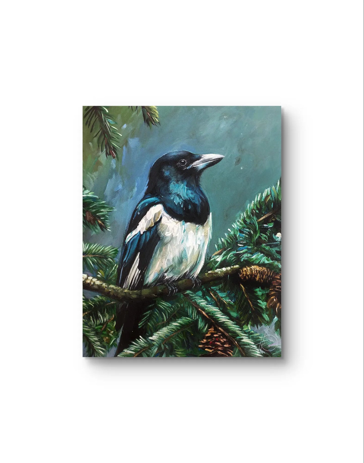 Magpie painting – hand-painted original acrylic painting (40 x 50 cm)