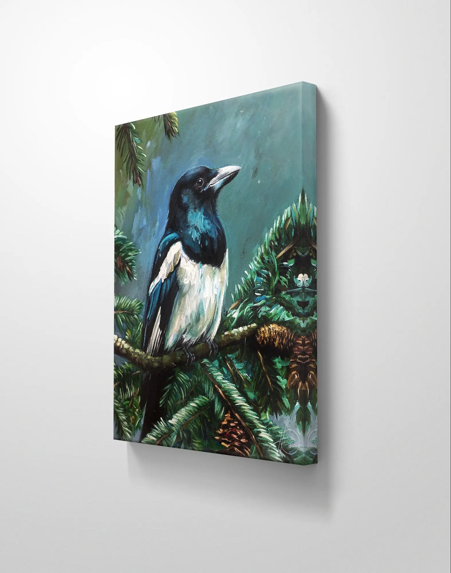 Magpie painting – hand-painted original acrylic painting (40 x 50 cm)