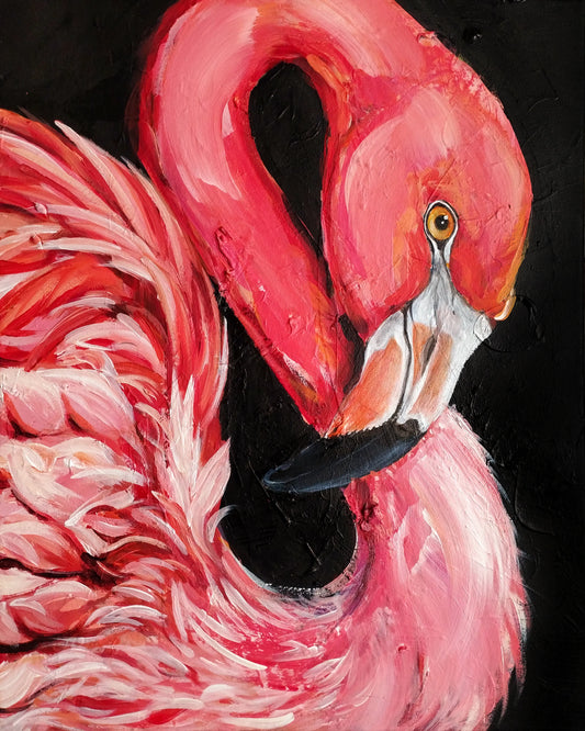 H1Z ART Acrylbild Gemälde Flamingo Silhouette – handgemaltes Original Acrylbild (40 x 50 cm)
