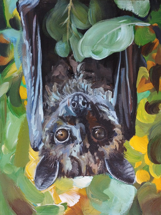 Bat painting – hand-painted original acrylic painting (30 x 40 cm)