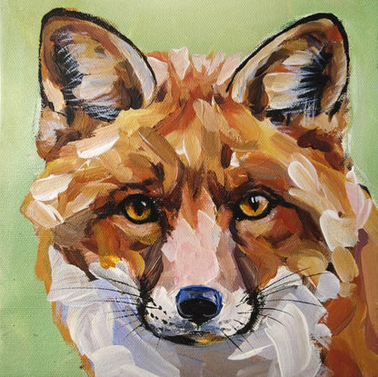 Handgemaltes Fuchs Acrylbild auf Leinwand für Wohnzimmer, warmes Tierporträt mit satten Farben