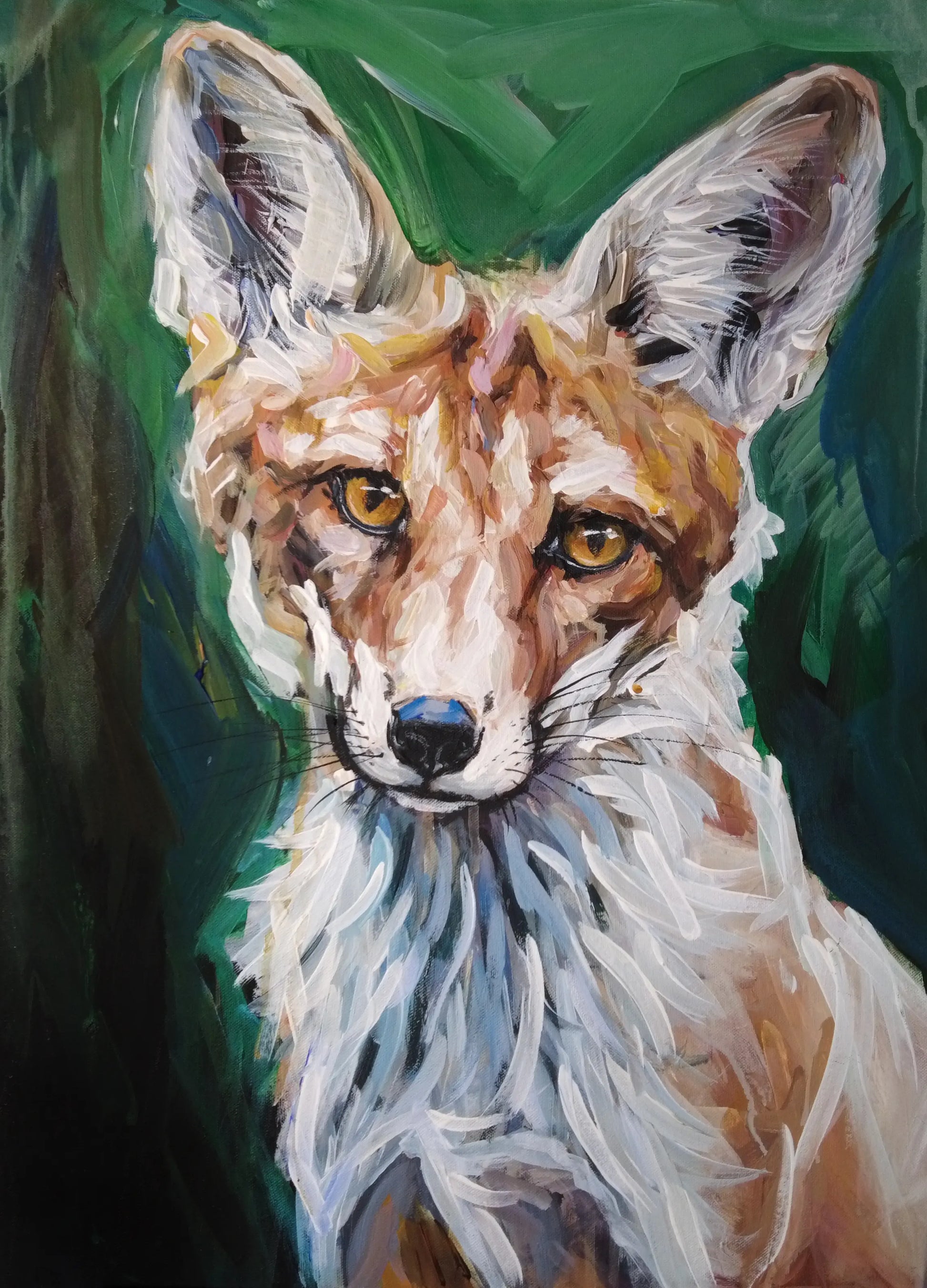 Zurückhaltender Fuchs Acrylbild auf Leinwand, feine Linien, Wanddeko für Wohnzimmer oder Büro