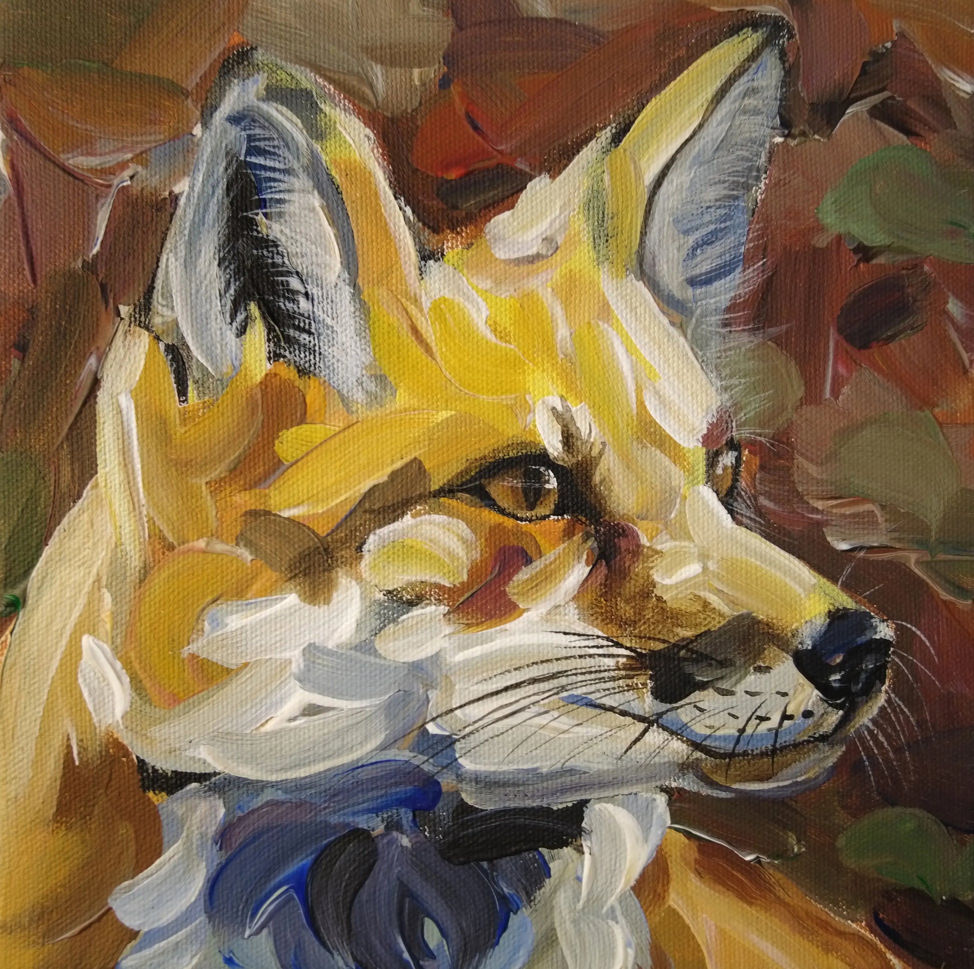 Leuchtender Fuchs Acrylbild auf Leinwand, schnelle Pinselstriche, Wanddeko für Wohnzimmer oder Büro