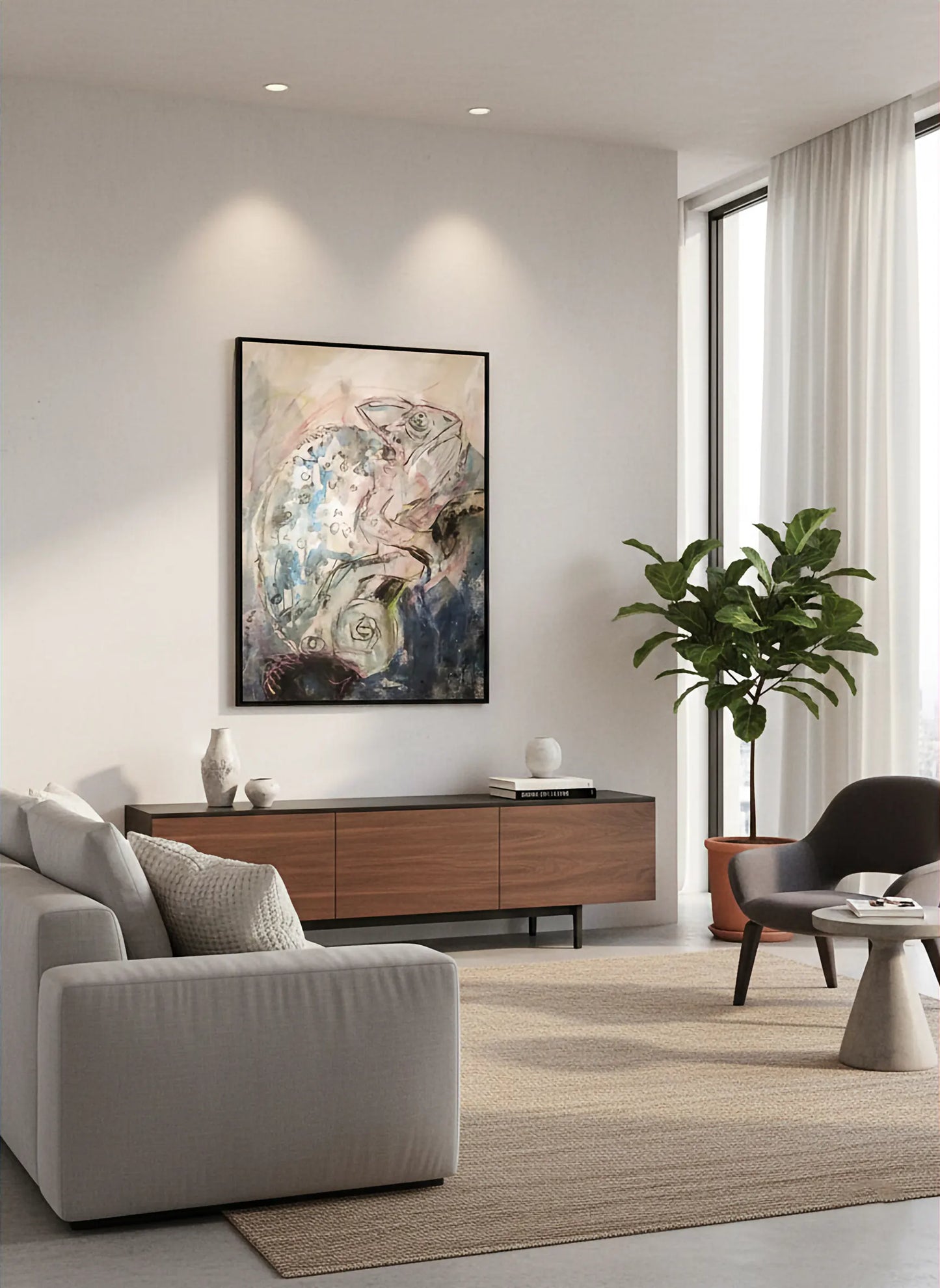 Kleines Chamäleon Acrylgemälde für Büro oder Regal, originelle Tierkunst auf Leinwand