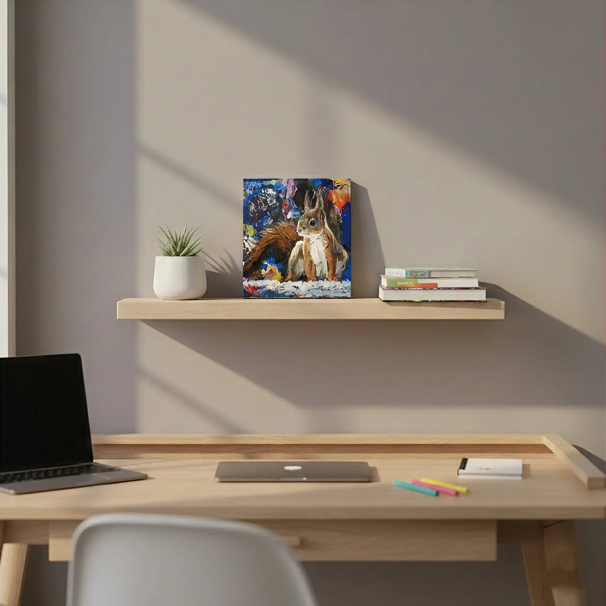 Kleines Eichhörnchen Tierporträt auf Leinwand, ideal für Kommode oder Regal