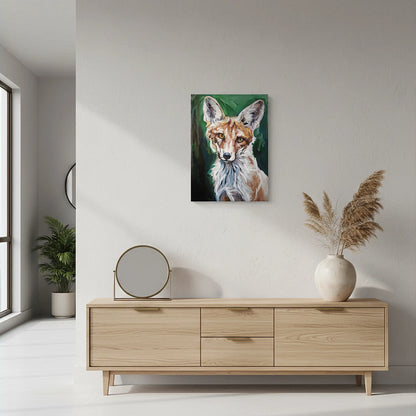 Handgemaltes Fuchs Tierportrait auf Leinwand, dekoratives Acrylbild für Regal oder Kommode