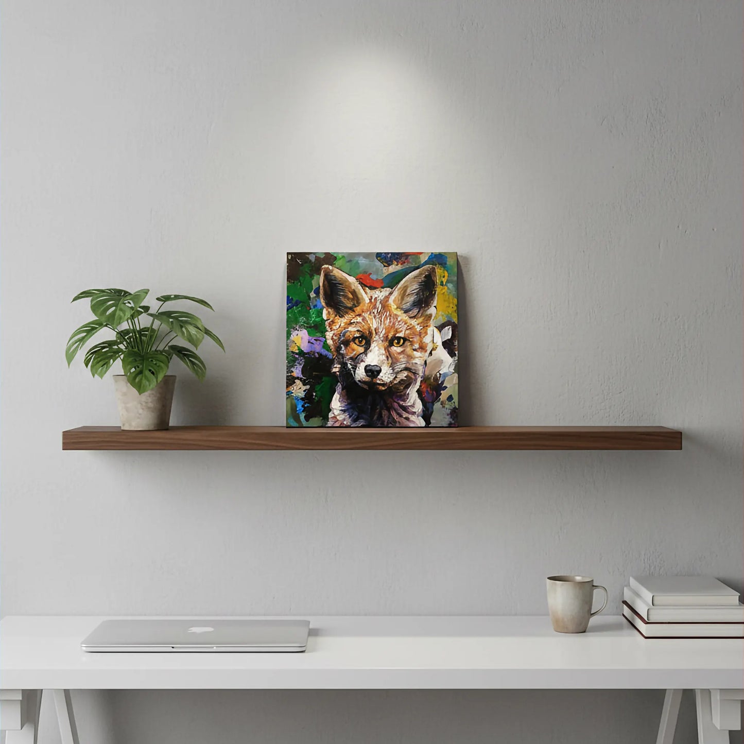Handgemaltes Fuchs Tierportrait auf Leinwand, modernes Acrylbild für Kommode oder Regal