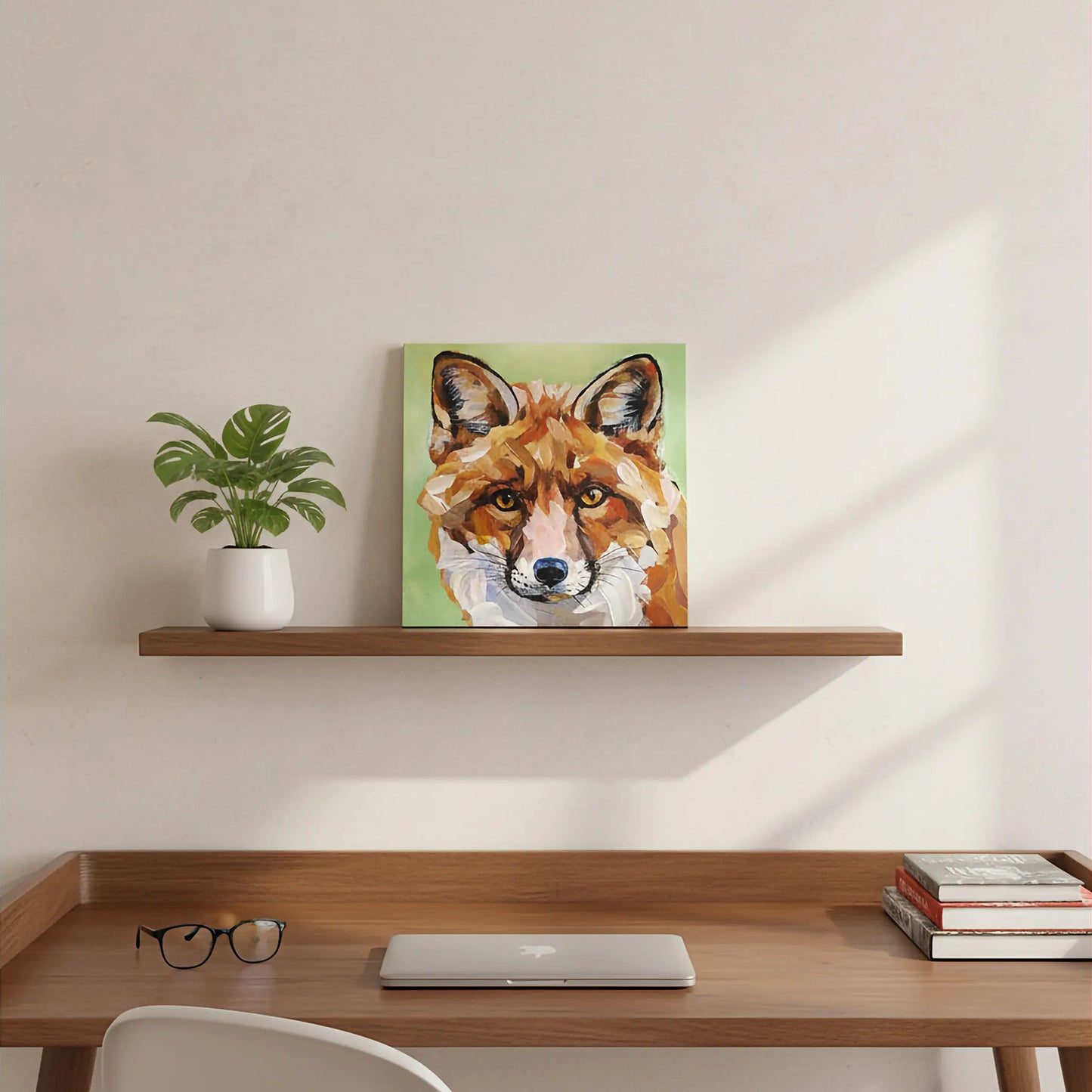 Kleines Fuchs Gemälde auf Leinwand, perfekt für Regal oder Kommode, modernes Tierportrait