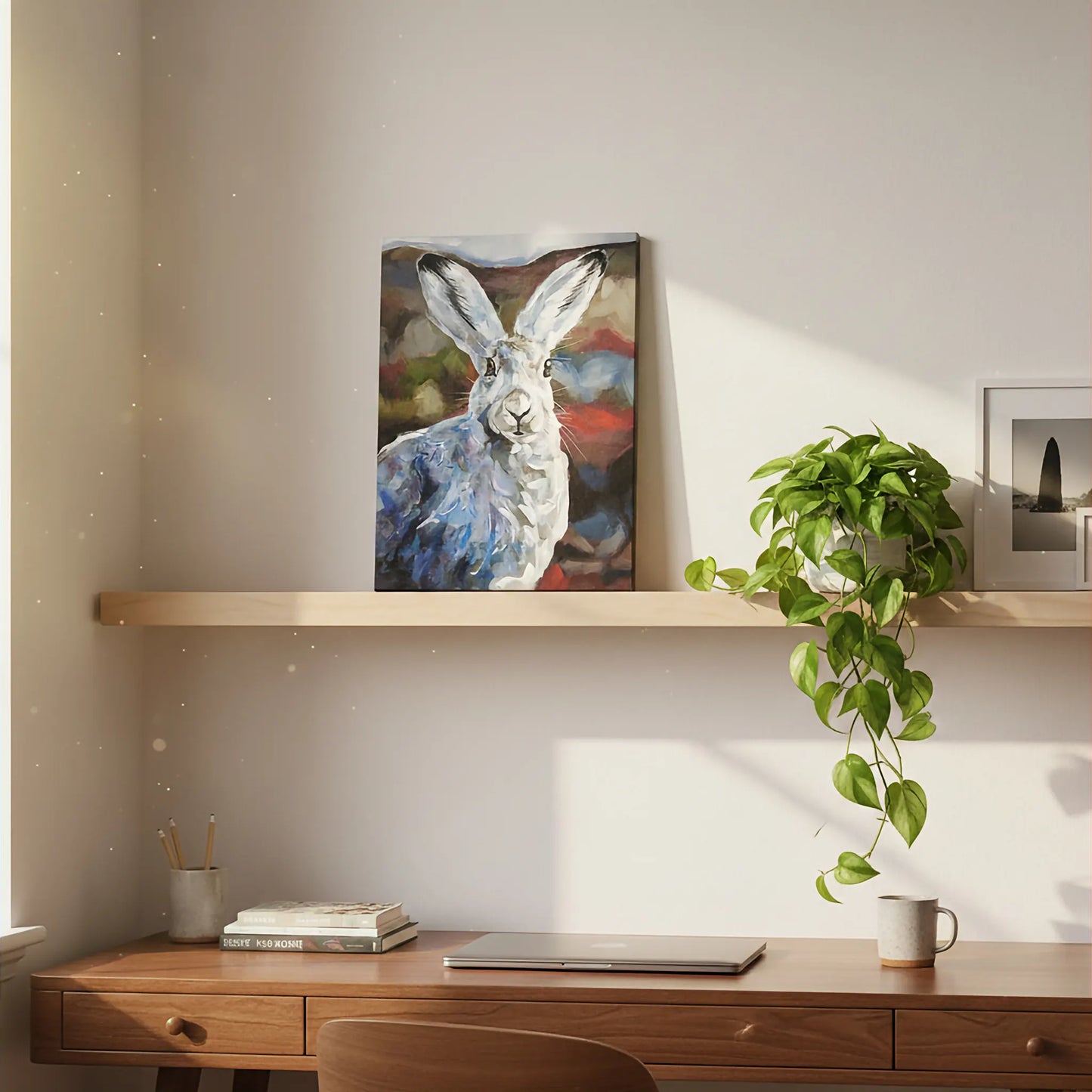 Handgemaltes Hase Gemälde für Kommode oder kleines Regal, modernes Acrylbild auf Leinwand