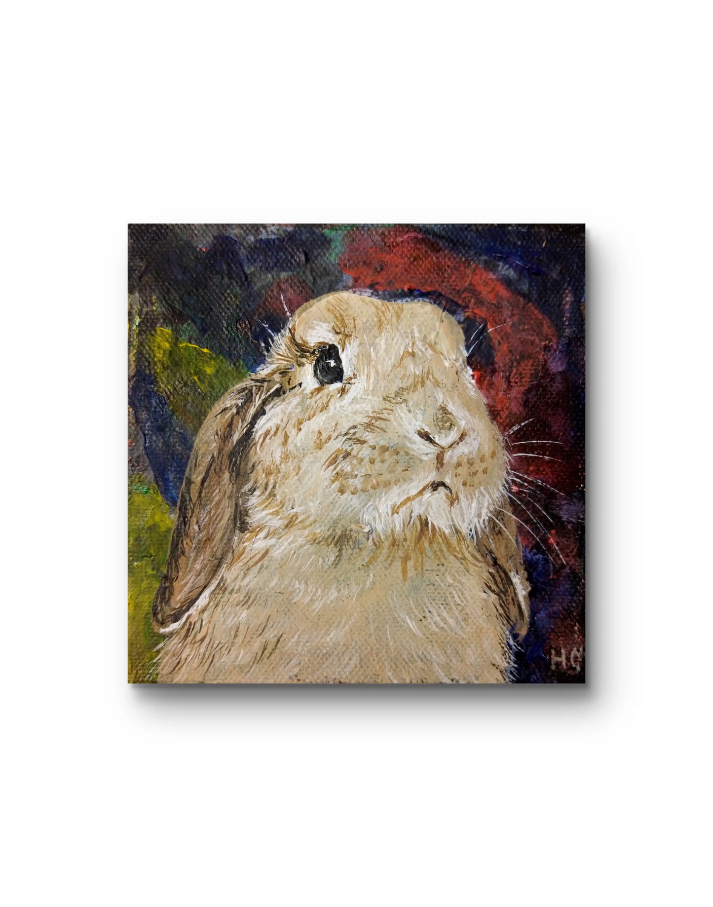 Handgemaltes Kaninchen Gemälde auf Leinwand, rundes Tierportrait, Dekoration für Kinderzimmer