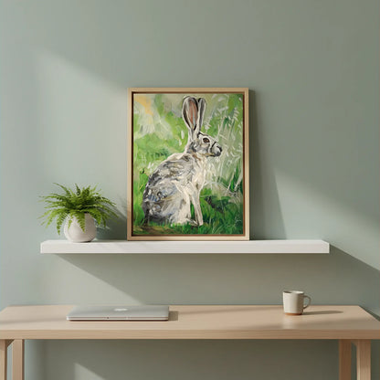 Handgemaltes Hase Gemälde auf Leinwand, überlagerte Farbschichten, Acrylbild für Regal oder Kommode