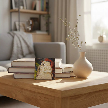 Handgemaltes Kaninchen Gemälde auf Leinwand, rundes Tierportrait, Dekoration für Kinderzimmer