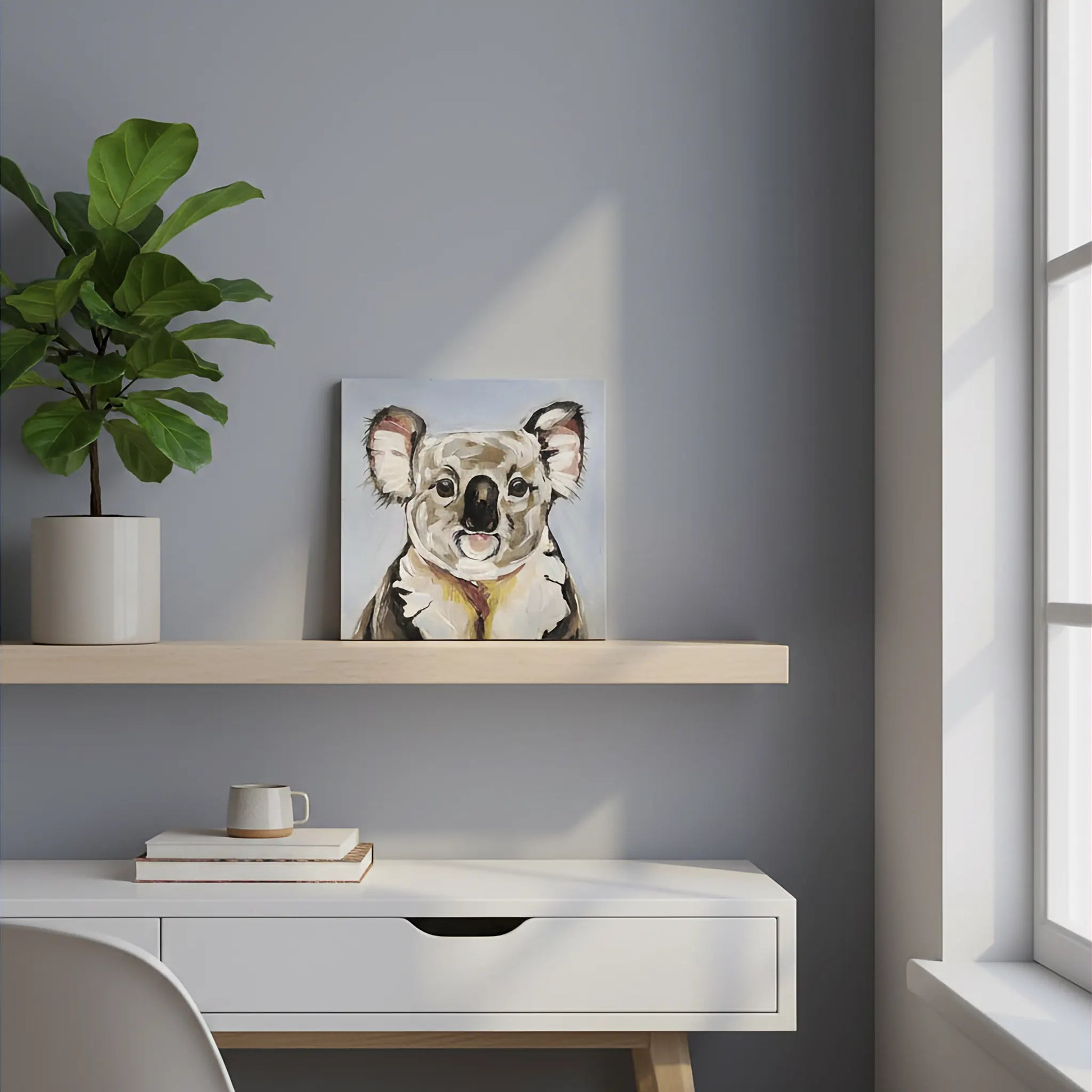Handgemaltes Koala Gemälde auf Leinwand, modernes Tierportrait für Kommode oder Regal
