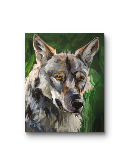 Wolf Tierportrait Acrylbild auf Leinwand, dekoratives Wandbild für Schlafzimmer oder Arbeitszimmer