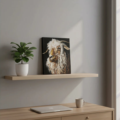 Handgemaltes Schafziege Gemälde auf Leinwand, dekoratives Acrylbild für Kommode oder Regal