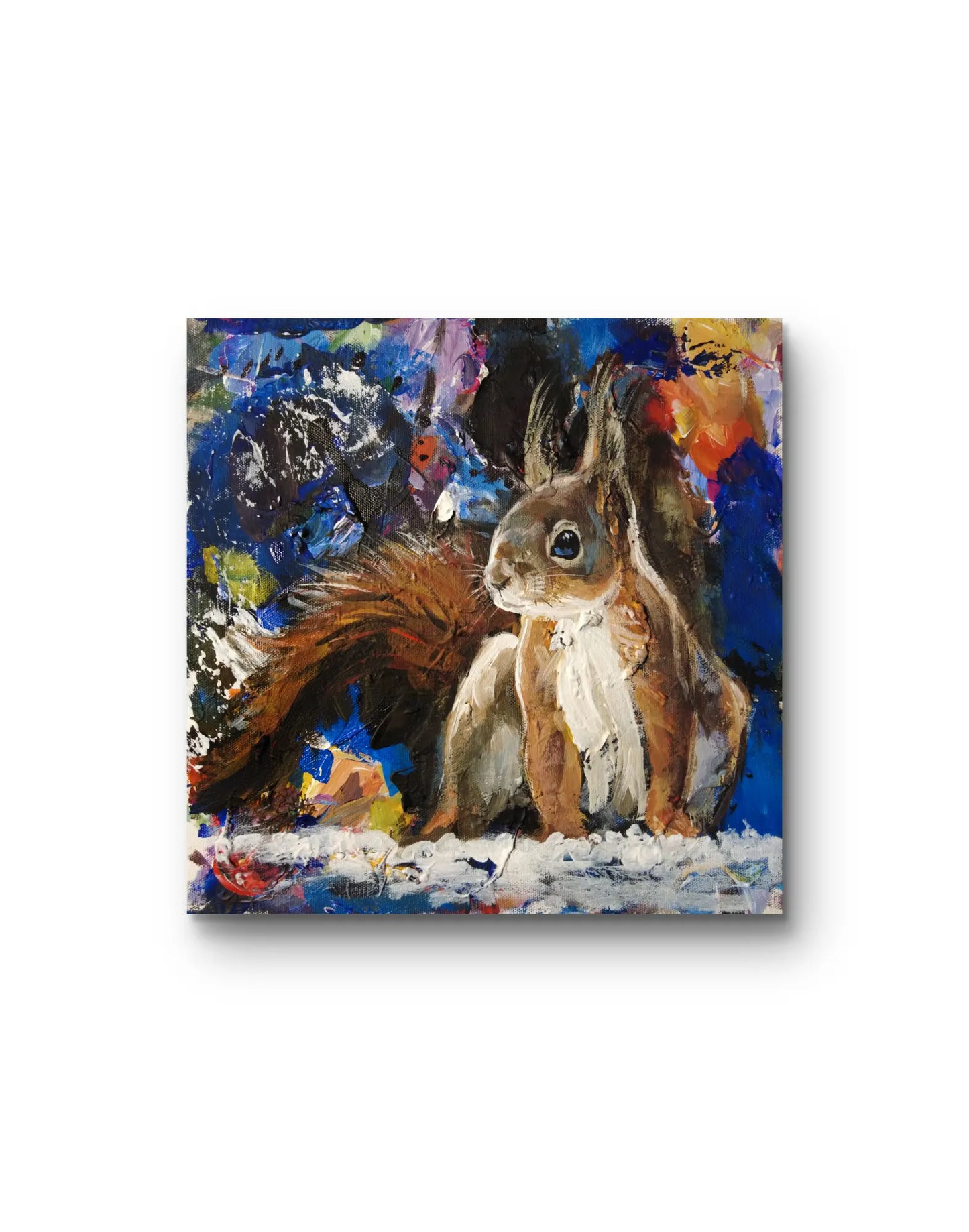 Acrylbild Eichhörnchen auf Leinwand, lebendige Farben, dekoratives Tierbild für Küche oder Arbeitszimmer